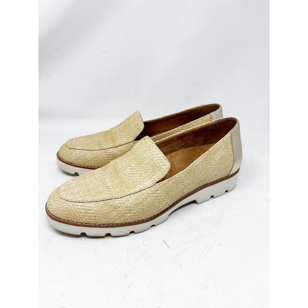 Vionic Raffia Loafers Gold Metallic Platform Shoes Womens Size 12 Orthotic